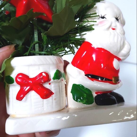 Vintage 60s 70s ceramic Santa Claus Planter Candle Holder Christmas - Picture 6 of 9